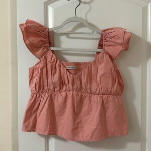 Abercrombie & Fitch Ruffle Sleeve Poplin Peplum Top